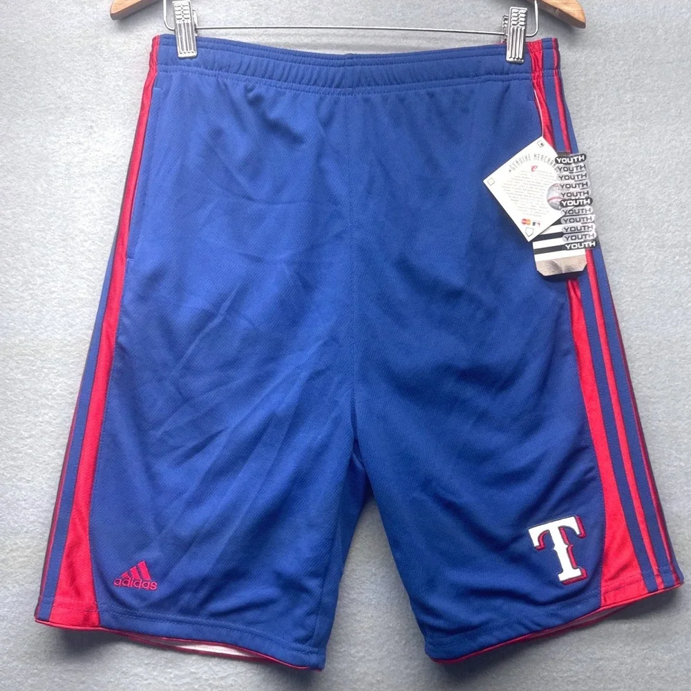 Adidas Texas Rangers Kids XL 18/20 Blue Red Mesh Athletic Shorts NWT R438R66N‎